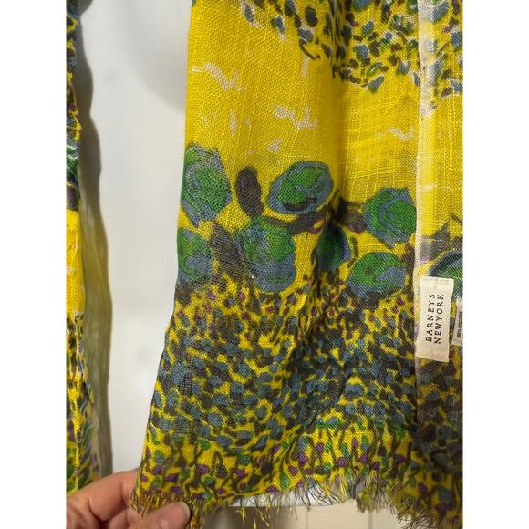 Barneys NY Floral Leopard Print Scarf 72"x27" – Lightweight Viscose Boho Wrap - Picture 3 of 7